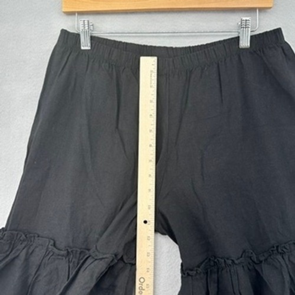 L&B Lucky & Blessed Black Ruffle Lace Crochet Linen Blend Boho Wide Leg Pants S - Picture 4 of 9